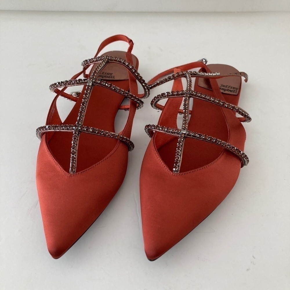Jeffery Campbell Anthropologie Pristina Slingback Orange Rhinestone Flats Sz 9.5 - Picture 2 of 6